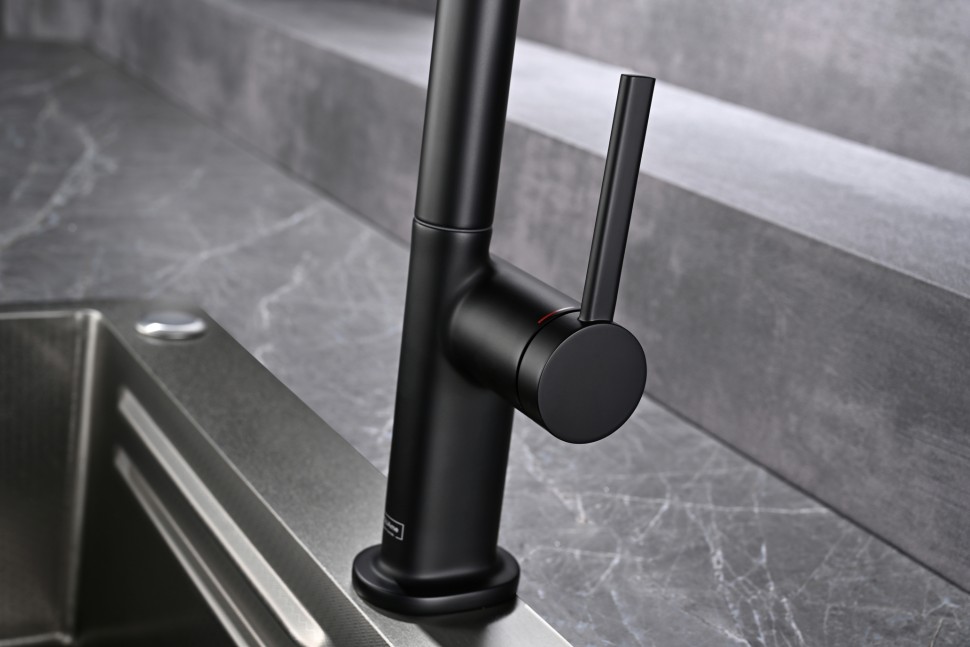 AQM9903MB Cucina Смеситель для кухни с выдвижным L-образным изливом, с подключением к фильтру с питьевой водой, черный матовый