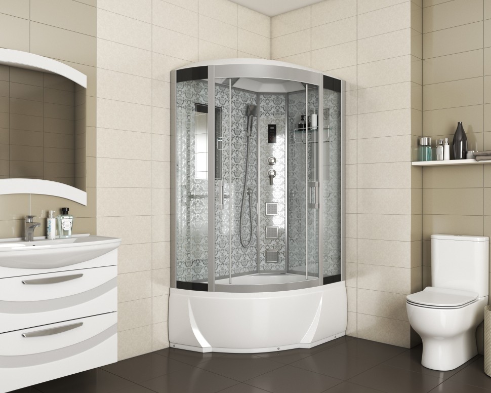 Душевая кабина Niagara Luxe NG-7712WR (80x120х215) высокий поддон(38см),дверь раздвижная,стенки серебро,4 места