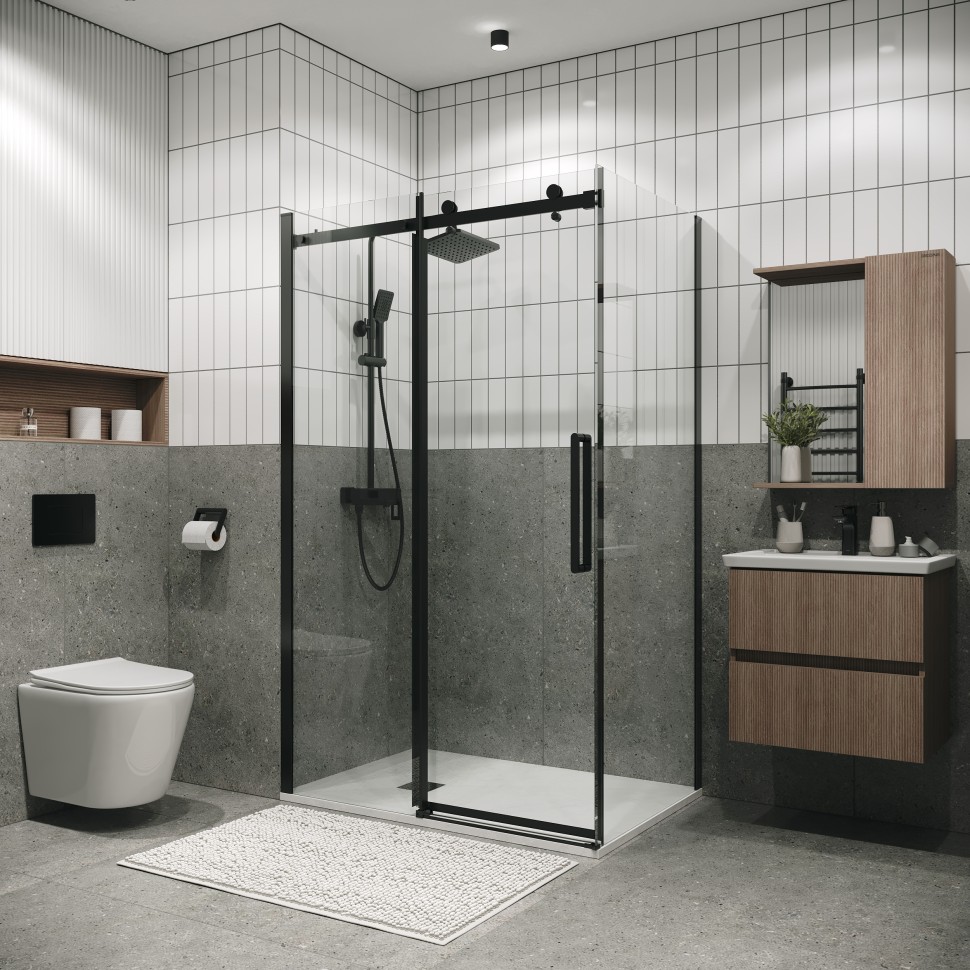 Душевое ограждение Grossman Classic 100.K33.04.140.21.00-200.K33.04.70.21.00 (140х70х195) раздвижная,черный матовый,стекло прозрачное,2 места