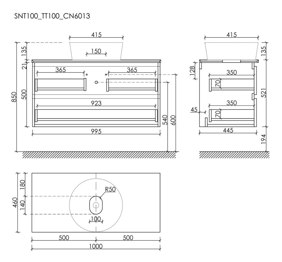 Тумба подвесная SANCOS Snob T 995х445х500, c двумя ящиками оснащенными доводчиками, Bianco, арт.SNT100W