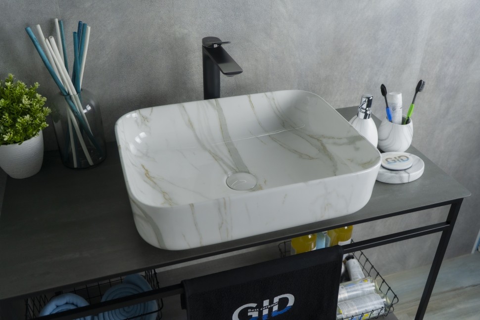 Раковина Gid Mnc190 54426 накладная под камень глянцевая 50x39x13