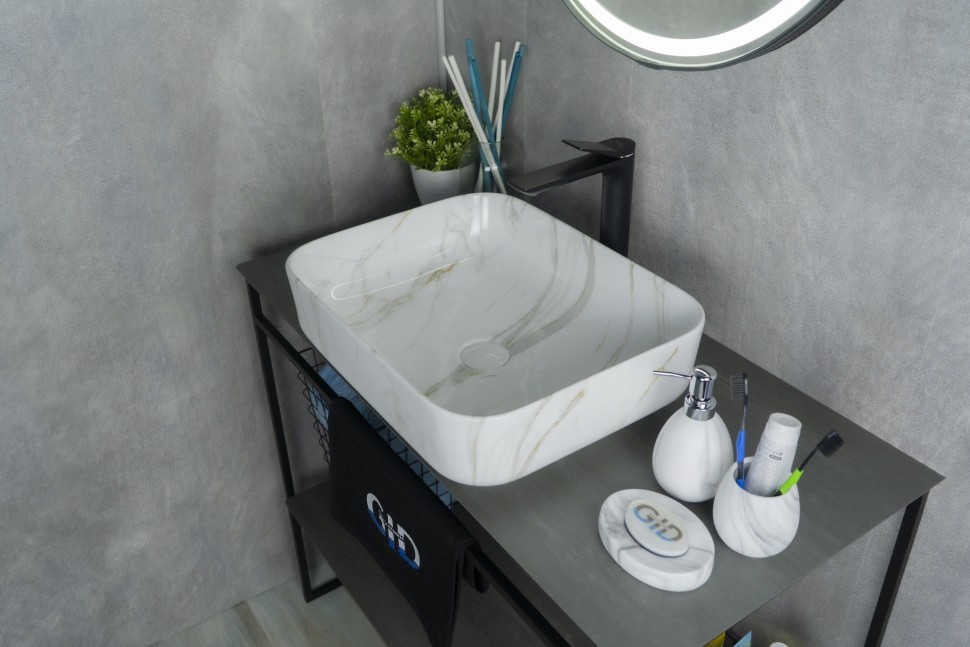 Раковина Gid Mnc190 54426 накладная под камень глянцевая 50x39x13