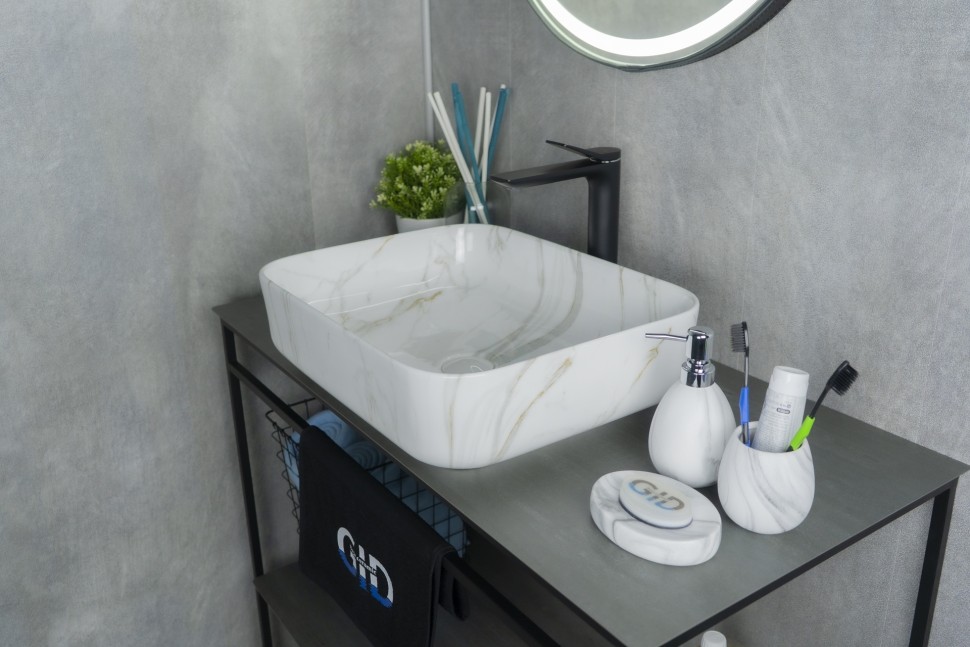 Раковина Gid Mnc190 54426 накладная под камень глянцевая 50x39x13