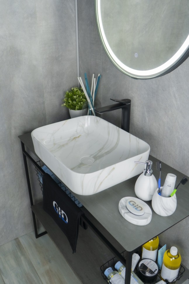 Раковина Gid Mnc190 54426 накладная под камень глянцевая 50x39x13