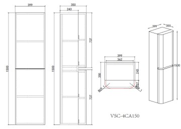Шкаф Каприз (Caprise) VSC-4CA150MLG-L подвесной, левый, 1500*404*350, светло-серый матовый
