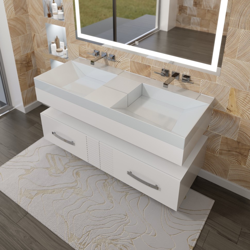 Раковина для ванной двойная Andrea Sozvezdie 120х48х15,5 см, прямоугольная, без отверстия под смеситель