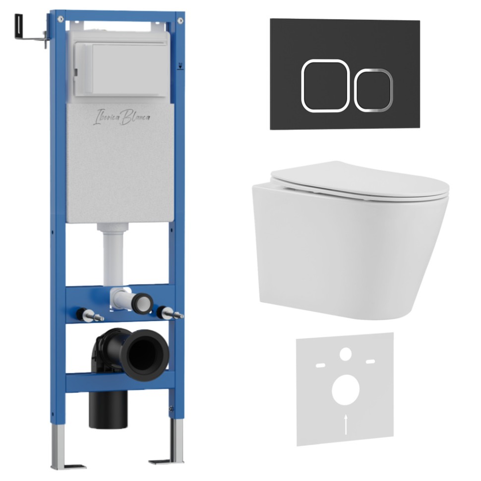 Комплект 3в1 IBERICA BLANCA инсталляция SILENCIO MINI, унитаз BURGOS ALTO белый, кнопка смыва ESTI-Q черный матовый (IB.001M.BRA.231.832)