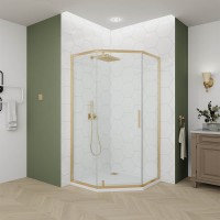 Душевой угол Veconi Ottimo P10 G, 800x800x1900, золото брашинг, стекло прозрачное