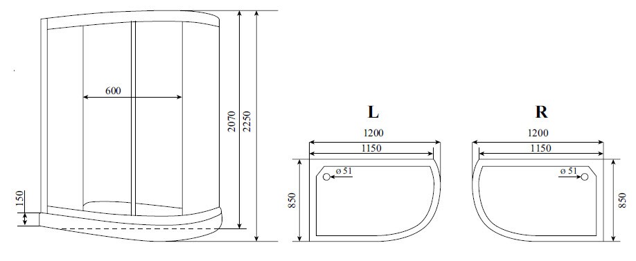 Timo Lux T-7702 L душевая кабина 120*85*225, турецкая баня хамам