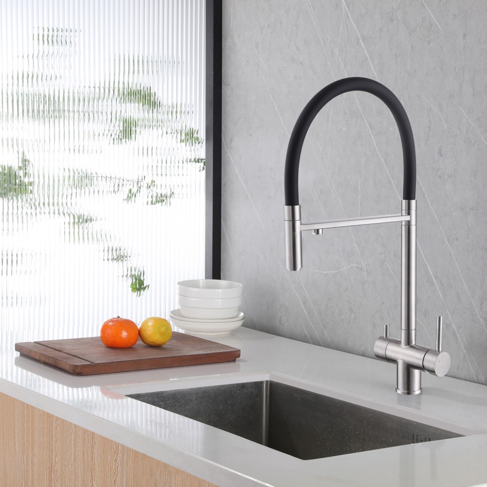 Смеситель ABBER Wasser Kreis AF81141SP для кухни с подключением фильтра и выдвижной лейкой, сатин
