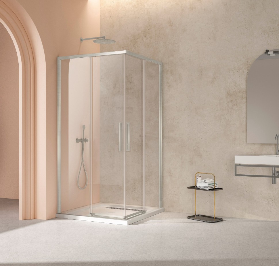 Душевой уголок Слим 8мм (Slim 8mm) VSS-4SL900CLBN, 900*900, брашированный никель, стекло прозрачное