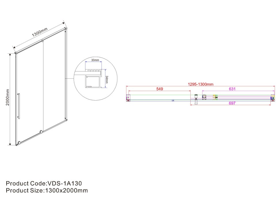 Душевая дверь Arno VPS-1A130CL, 1300, хром, стекло прозрачное