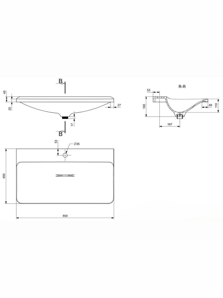 Раковина для ванной полувстраиваемая Uperwood Ocean 80 см, белая глянцевая