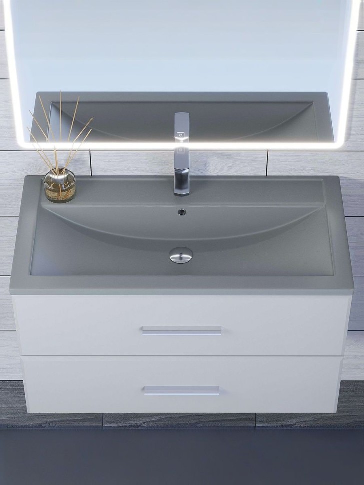 Раковина для ванной кварцевая Uperwood Foster Quartz 90х45,5х17,5 см, серая матовая, бетон