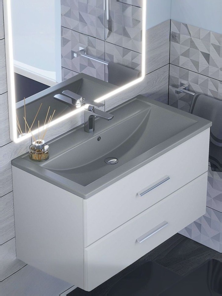 Раковина для ванной кварцевая Uperwood Foster Quartz 90х45,5х17,5 см, серая матовая, бетон