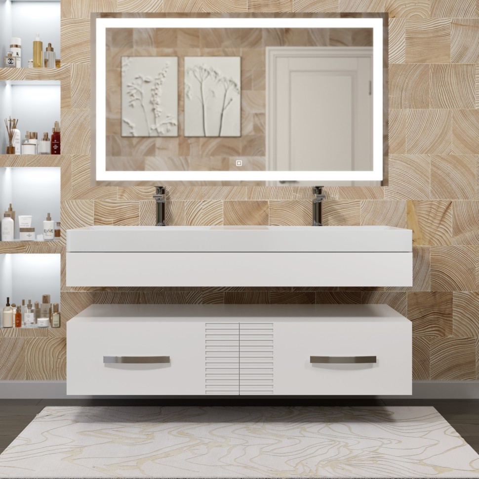 Тумба для ванной с подстольем под раковину Andrea Sozvezdie 120 см, белая эмаль