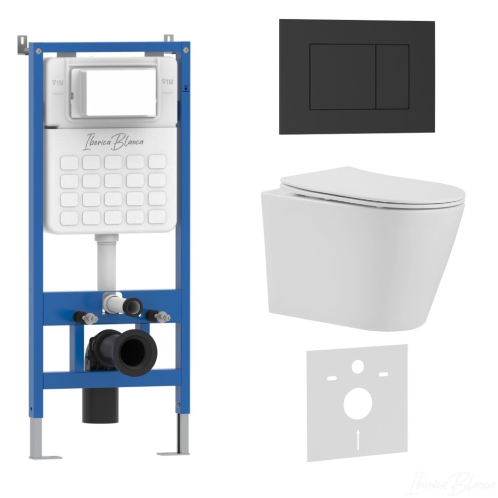 Комплект 3в1 IBERICA BLANCA инсталляция SILENCIO, унитаз BURGOS ALTO белый, кнопка смыва ESTI-S черный матовый (IB001.BRA.231.851)