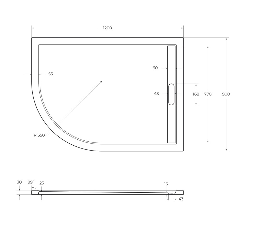 Поддон из искусственного мрамора CEZARES TRAY-AS-RH-120/90-550-30-W-R