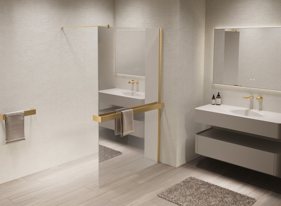 Душевая перегородка Walk-In VSW-1HR900MRG, 900*2000, матовый золотой, стекло зеркальное