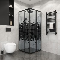 Душевое ограждение Niagara Eco NG-1008-14QBLACK (80х80х190) квадрат,раздвижное,черный,стекло мозаика,1 место