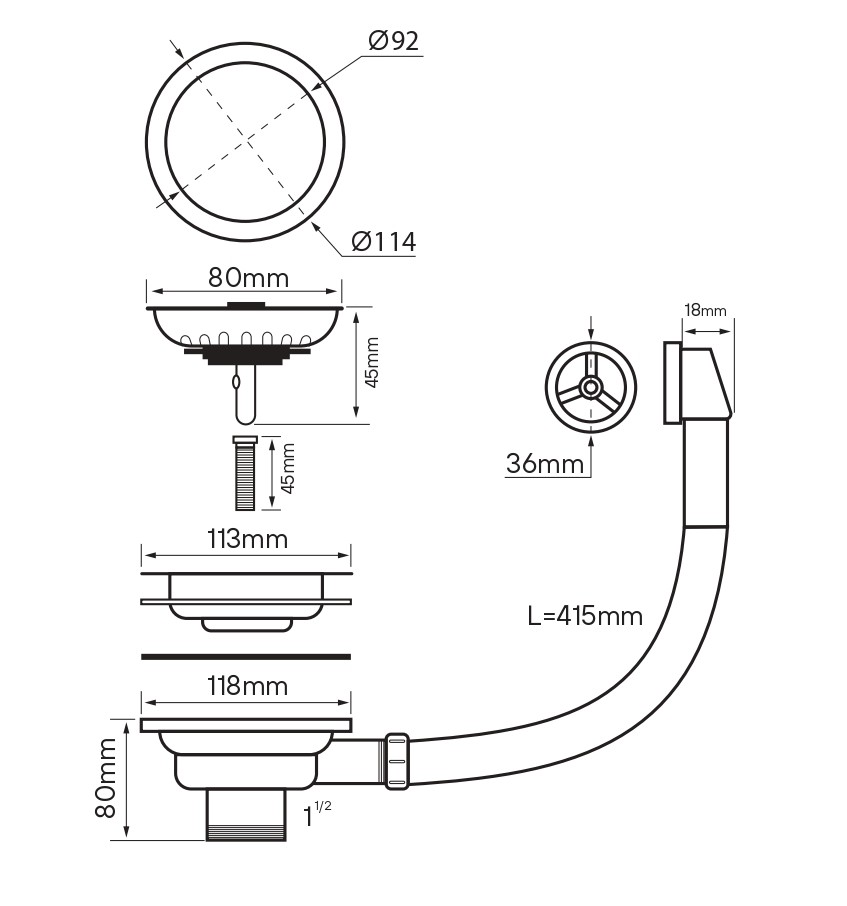 Слив с круглым переливом, PM6022-BG, брашированное золото, Paulmark