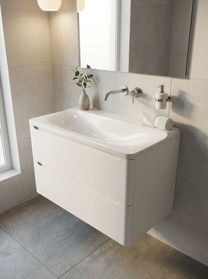 Раковина для ванной полувстраиваемая Uperwood Ocean 80 см, без отверстия под смеситель, белая глянцевая