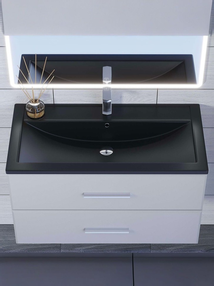 Раковина для ванной кварцевая Uperwood Foster Quartz 90х45,5х17,5 см, черная матовая, уголь