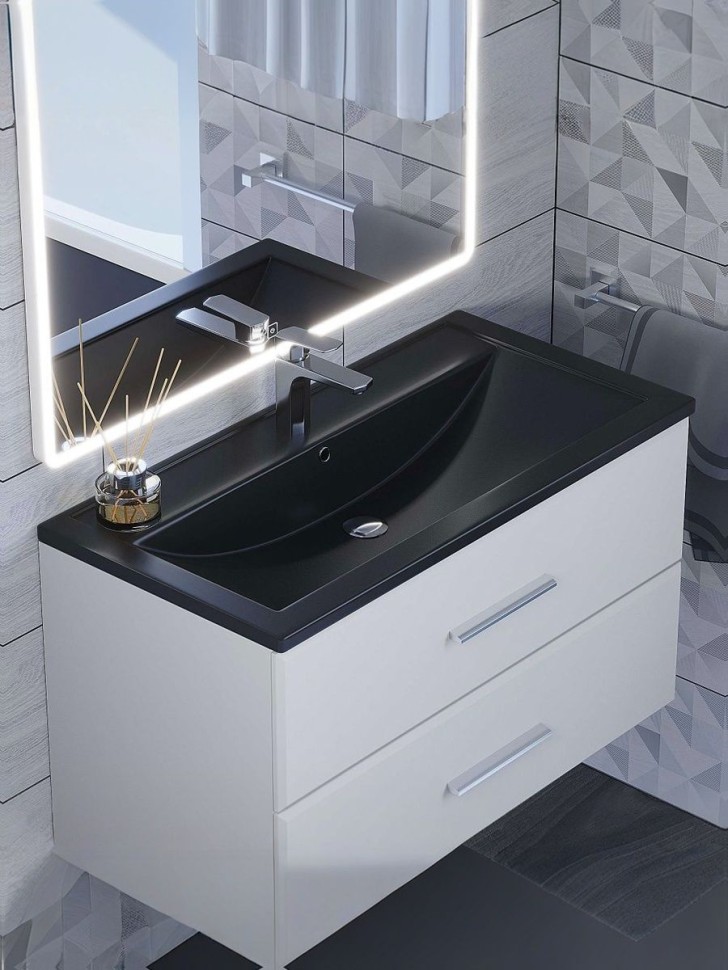 Раковина для ванной кварцевая Uperwood Foster Quartz 90х45,5х17,5 см, черная матовая, уголь