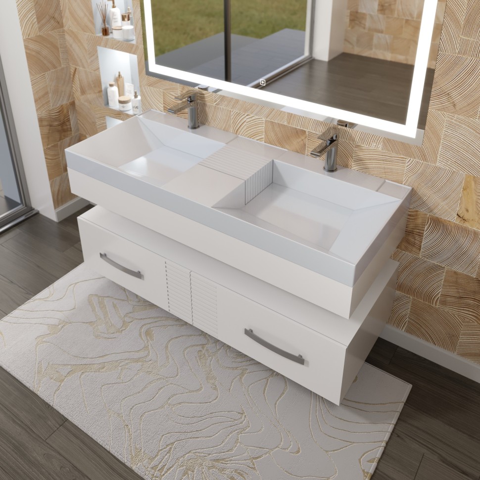 Тумба для ванной с подстольем и раковиной Andrea Sozvezdie 120 см, белая эмаль