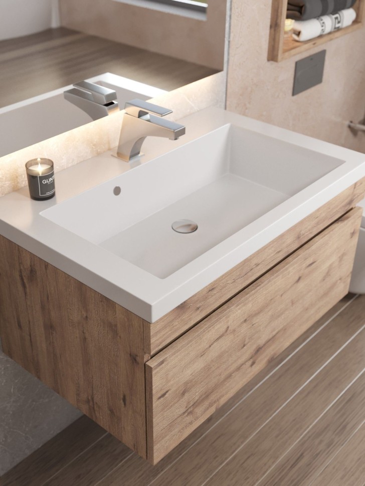 Раковина для ванной 75 см, Uperwood Eva, белая глянцевая