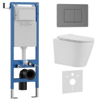 Комплект 3в1 IBERICA BLANCA инсталляция SILENCIO MINI, унитаз BURGOS ALTO белый, кнопка смыва INOX-C вороненая сталь (IB.001M.BRA.234.1180)