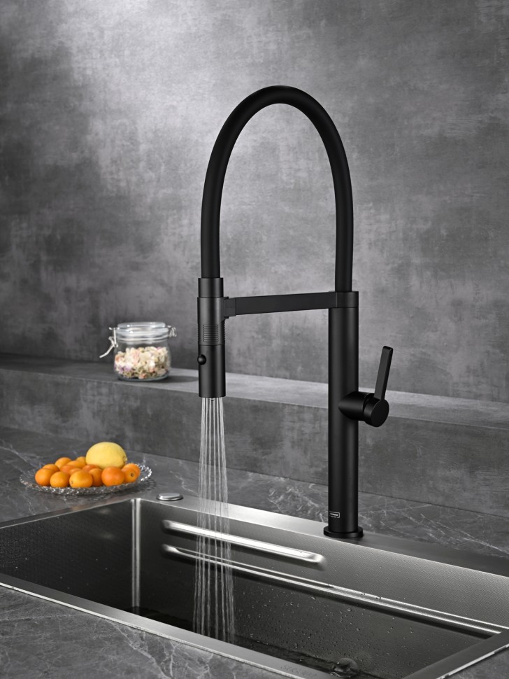 AQM9904MB Cucina Смеситель для кухни с гибким изливом, черный матовый