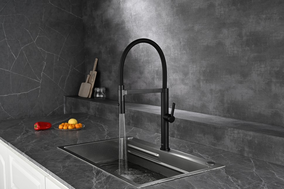 AQM9904MB Cucina Смеситель для кухни с гибким изливом, черный матовый
