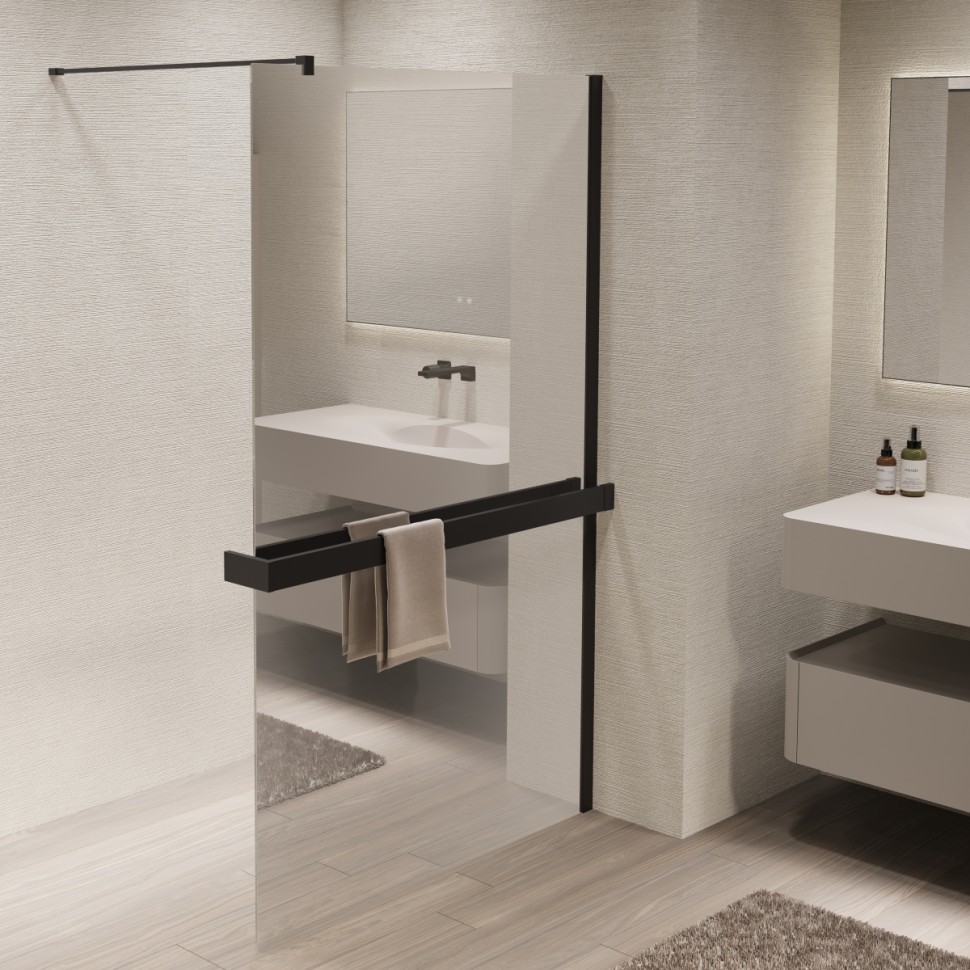 Душевая перегородка Walk-In VSW-1HR900MRB, 900*2000, черный, стекло зеркальное