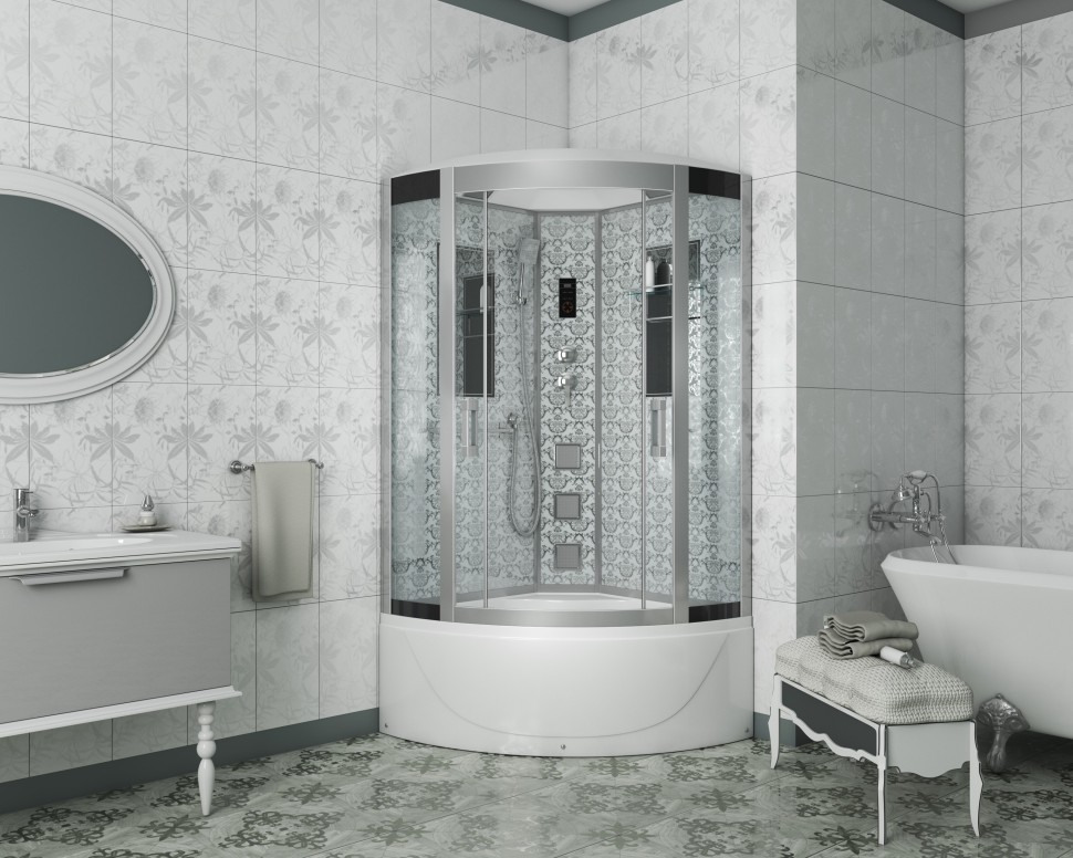 Душевая кабина Niagara Luxe NG-7710W (100x100х215) высокий поддон(45см),дверь раздвижная,стенки серебро,4 места