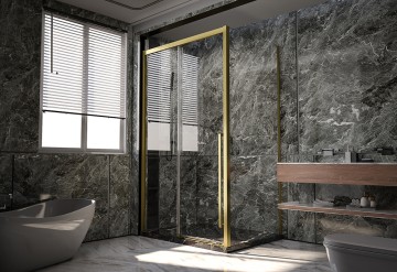 Душевой угол Veconi Premium Trento PTC-SP-30G, 1200х800x2000, брашированное золото, стекло прозрачное