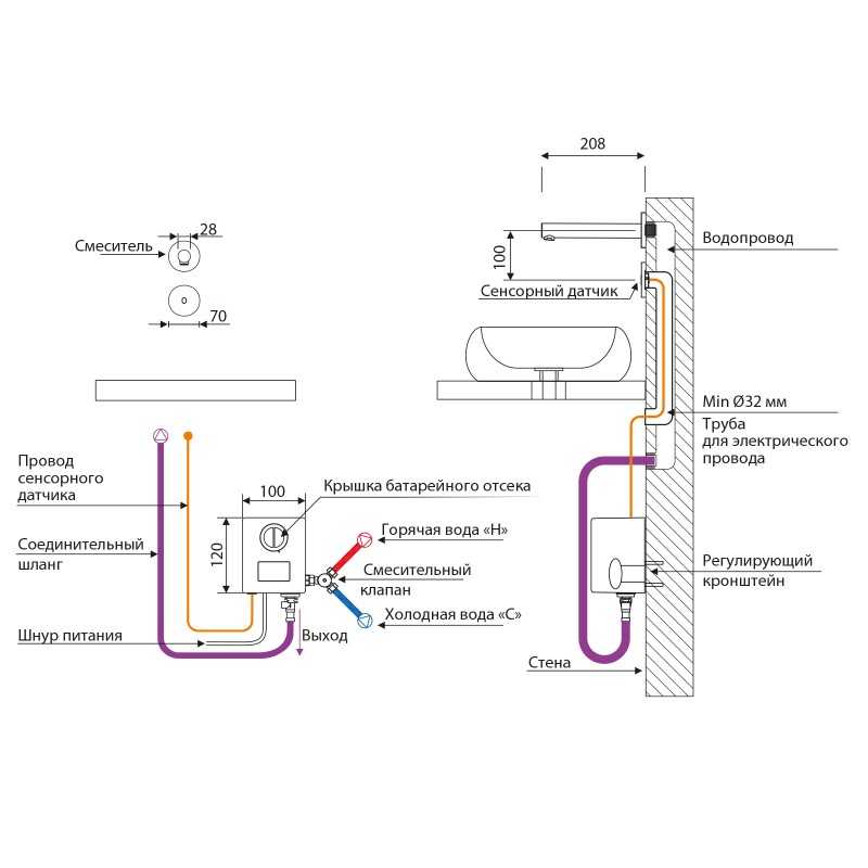 Смеситель для раковины встроенный, сенсорный Timo Saona 2373/17SM золото матовое