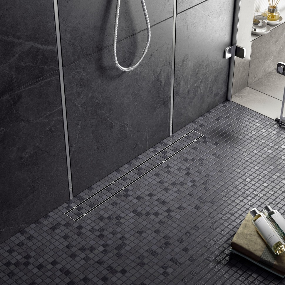 Душевой лоток TIMO Drain System 1000 с двусторонней панелью "plate" под плитку, Хром