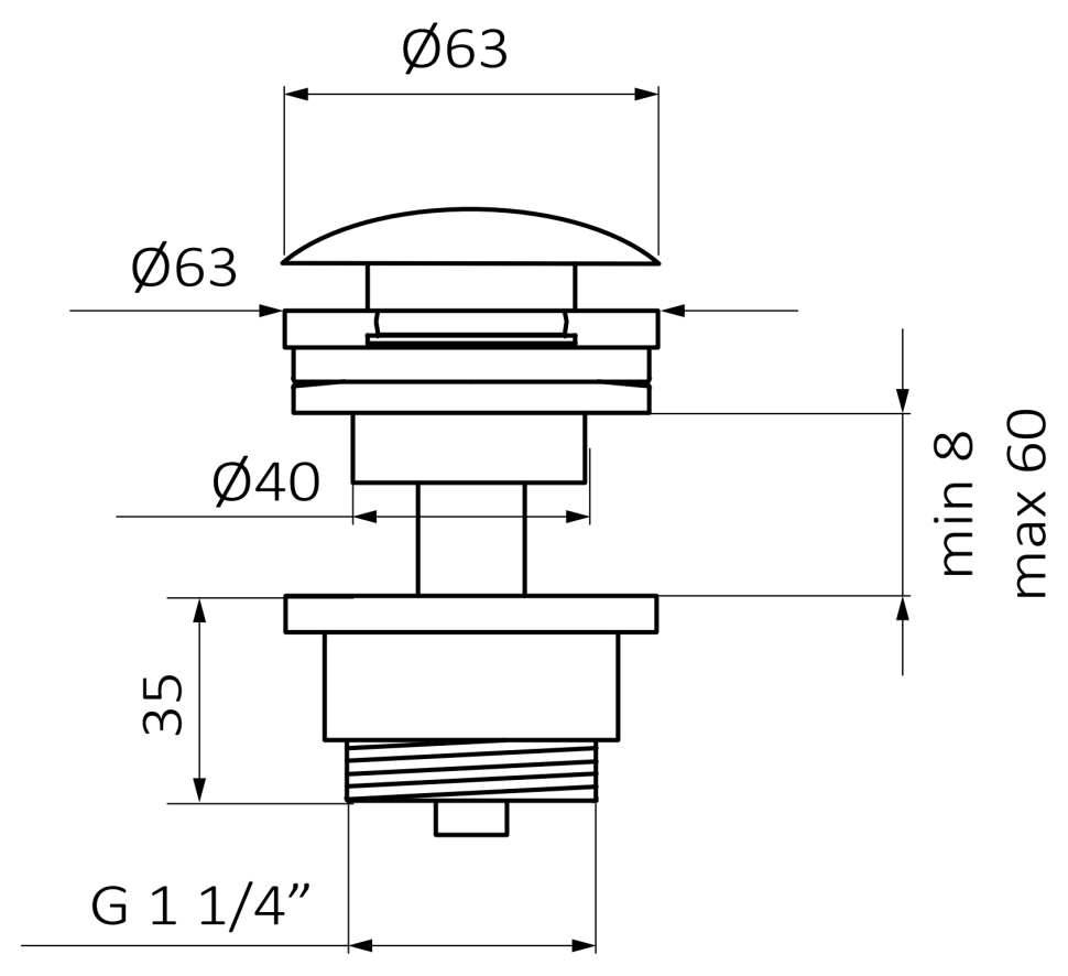 Донный клапан GRB VALVES 081100 клик-клак, круглый, хром  