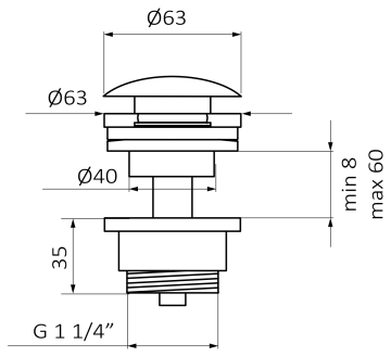 Донный клапан GRB VALVES 081100 клик-клак, круглый, хром