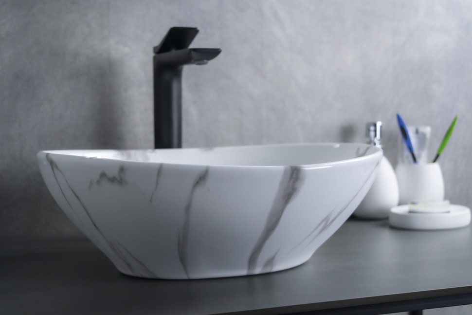 Раковина Gid Mnc138C 54473 накладная под камень глянцевая 41x34x15