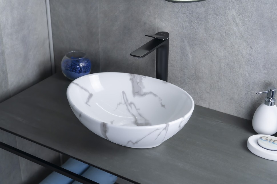 Раковина Gid Mnc138C 54473 накладная под камень глянцевая 41x34x15