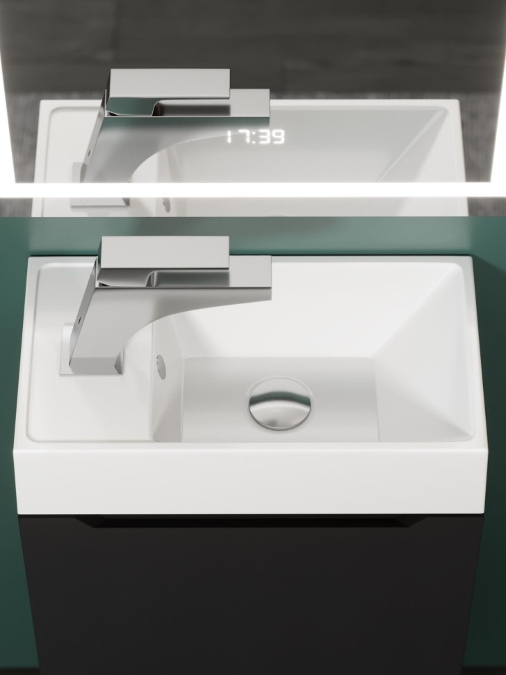 Раковина для ванной 40 см, Uperwood Classic New, белая глянцевая, с накладкой для слива