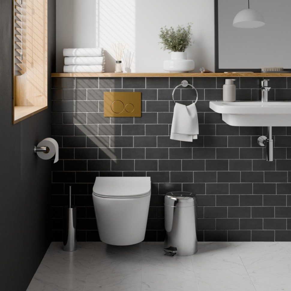 Комплект 3в1 IBERICA BLANCA инсталляция SILENCIO, унитаз BILBAO ALTO белый, кнопка смыва INOX-O золото матовое (IB001.BLA.231.815)