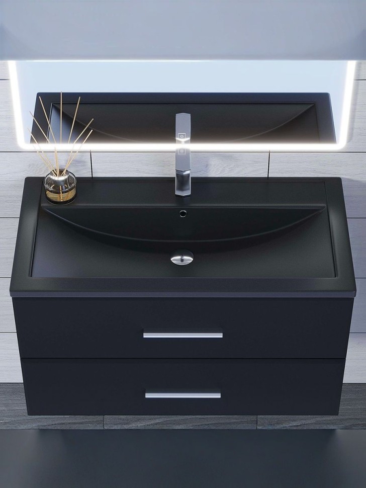 Раковина для ванной кварцевая Uperwood Foster Quartz 90х45,5х17,5 см, черная матовая, космос