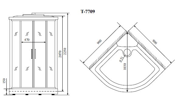 Timo Lux T-7709 NEW душевая кабина 90*90*225, турецкая баня хамам, стульчик прозрачный