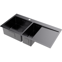Кухонная мойка Omoikiri Akisame 100-2-L-GM нерж. сталь/вороненая сталь