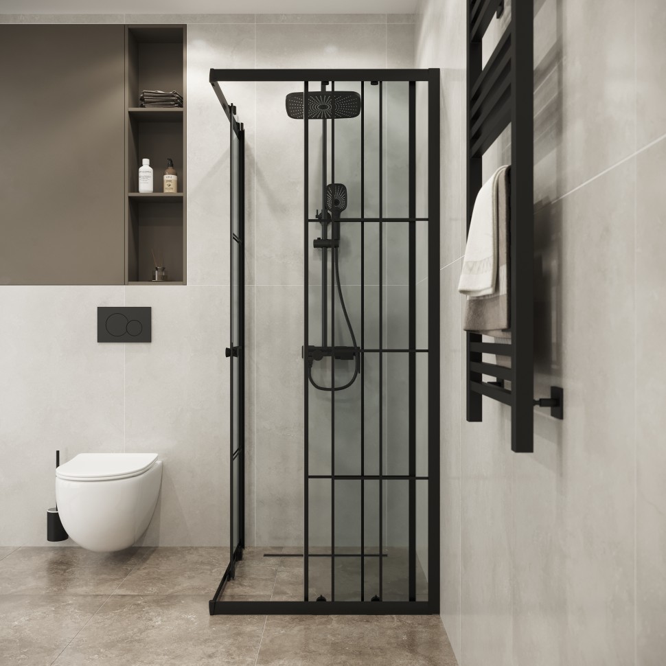 Душевое ограждение Niagara Eco NG-1008-14QKL (80х80х190) квадрат,раздвижное,черный,стекло клетка,1 место