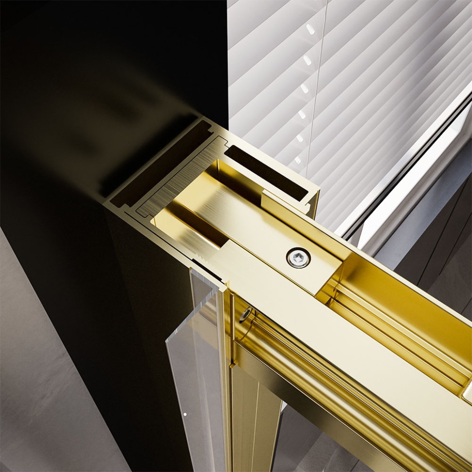 Душевой угол Veconi Premium Trento PTC-SP-30G, 1200х900x2000, брашированное золото, стекло прозрачное
