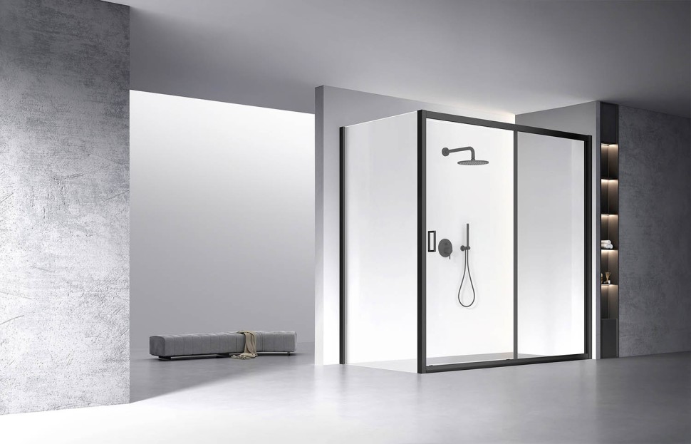 Душевой угол Veconi Rovigo RV-060B, 1900х900х1950, черный, стекло прозрачное New